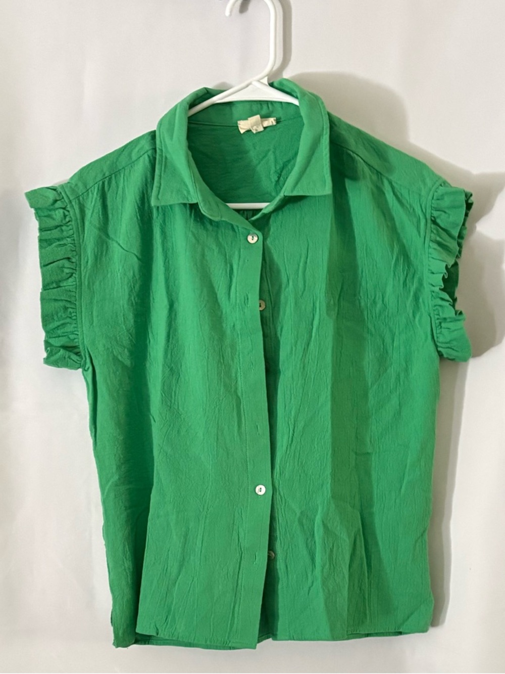 Green Ruffle-Sleeve Button Front Blouse